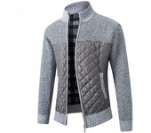 Otoño Invierno nueva chaqueta de hombre Slim Fit Stand Collar cremallera chaqueta hombres sólido grueso chaqueta caliente hombres suéter M gris claro