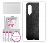 apgo Protective Skin Sticker for the back compatible with Samsung Galaxy Fold, Wrap Film, Foil, Vinyl - Pattern Black Leather