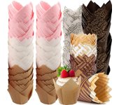 50 Uds. Vasos de papel para magdalenas de tulipán, revestimiento para cupcakes a prueba de aceite, caja para hornear muffins, herramientas de decoración de pasteles, fundas para envolver muffins marrón