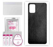apgo Protective Skin Sticker for the back compatible with LG Q52, Wrap Film, Foil, Vinyl - Pattern Black Leather