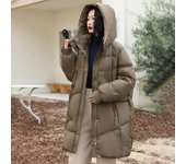 Chaqueta de plumas para mujer, mediana y larga, moda 2024, versión coreana, chaqueta cálida con capucha de invierno holgada y gruesa, marea M negro