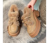 Zapatos Mujer Planos Punta Redonda Zuecos Plataforma Mocasines Con Piel Aumento Altura Vestido Nuevo Invierno Creepers Sin Cordones Sólido Corto Felpa F 35 negro