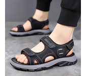 Sandalias de cuero genuino para hombre, zapatos de senderismo al aire libre de verano a la moda para hombre, zapatillas de playa, zapatillas casuales transpirables 6.5 caqui