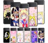 Pretty Soldier Sailor Moon Funda de teléfono para Samsung Galaxy Z Flip 3 5G lujo ZFlip3 negro PC Funda trasera dura a prueba de golpes Coq Samsung Z Flip 3