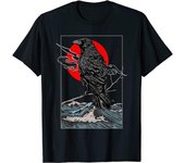 Camiseta unisex con gráfico de cuervo negro y luna roja S