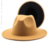 Nuevo sombrero Fedora de Jazz de fieltro de lana de retales negro tostado para hombres y mujeres, sombrero Unisex de estilo panamá de ala ancha para fiesta, sombrero de vaquero, sombrero de boda 56-58CM