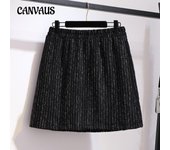 Primavera y otoño falda de talla grande para mujer falda pequeña de Tweed con Perfume falda acampanada falda de medio cuerpo a la cadera 2XL negro
