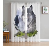 Cortinas transparentes de lobo y cuervo en las rocas para ventana, sala de estar, dormitorio, cortinas de tela de tul de gasa modernas para cocina 135W x 114H(cm)