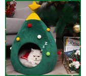 Nido navideño para gatos y perros, cálido y cómodo, cama de peluche para mascotas, forma de cueva, nido para gatos con forma de árbol, desmontable y lavable, suministros para mascotas 40x40x48cm