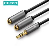 QGeeM-Cable de extensión para auriculares, Conector de Audio de 3,5mm, macho a 2 hembra, cable auxiliar, divisor de auriculares para iPhone, Samsung, S9, PC, P20 20cm negro
