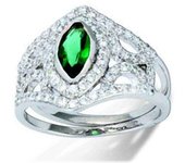 Bague Argent 'Sissi' vert blanc argenté (rhodié) - 15 mm 52 verde