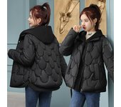 Chaqueta con capucha y cremallera de invierno para mujer, chaqueta holgada corta con estampado floral y cálida XXXL