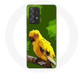 Coque pour Samsung Galaxy A52 Oiseaux de Perruches jaune Fond Vert