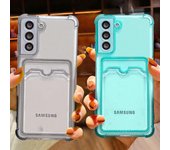 Funda de silicona suave con ranura para tarjeta transparente a prueba de golpes para Samsung Galaxy S24 S23 Ultra S22 S21 S20 Note 20 Ultra S10 Plus A32 A72 A82 Samsung S21 Ultra negro