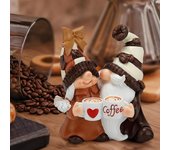 Figura de gnomo de pareja de café, estatua de enano de resina, escultura de elfo sin rostro, adorno decorativo de escritorio para cafetería, oficina, hogar y Navidad café