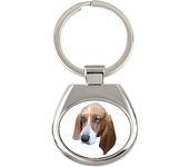 Basset Hound - llavero geométrico con foto y la inscripción Art-Dog blanco