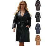 Abrigos de mujer, cortavientos de piel sintética con solapa, gabardina holgada de tres filas de botones de PU, abrigo clásico con cinturón, ropa exterior de otoño e invierno S camello