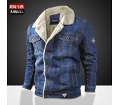 Chaqueta vaquera de moda de invierno para hombre, forro de piel cálido de moda, chaqueta gruesa de mezclilla, abrigo superior, chaquetas vaqueras para hombre, prendas de vestir para hombre y ropa de marca para hombre 5XL azul claro