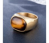 Anillos de piedra marrón ojo de tigre retro de color dorado/acero para hombres y mujeres, anillo de piedra de acero inoxidable clásico elegante y sencillo, regalo de joyería 7
