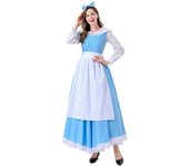 Disfraz de princesa Bella para Halloween, disfraz de mucama, juego de rol, vestido azul de Navidad para mujer S