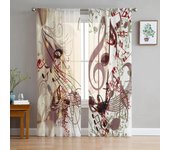 Notas musicales Octava Hermosa imagen Cortinas de tul para ventana Sala de estar Cortina de gasa transparente Dormitorio Cocina Decoración del hogar W135 x H115cm x1&Rod Pocket