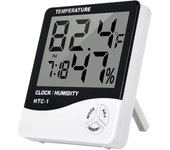 HTC-1 Termómetro digital higrómetro reloj despertador/calendario con 5 funciones, pantalla grande, soporte de escritorio y montaje en pared, color blanco