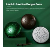 Tambor de lengua de acero de 11 tonos de 6 pulgadas, tambores de mano con baquetas, instrumentos musicales de percusión verde