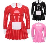 Traje de juego de rol de sirvienta masculina, mono de látex, uniforme de sirvienta francesa, travestismo, lencería de mariquita, vestido elegante, fiesta de cosplay de anime XXL rojo