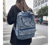 Bolso de mezclilla Mochila para estudiantes de gran capacidad Mochila portátil para hombres azul
