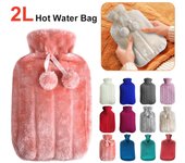 Bolsa de agua caliente grande de 2000ml con cubierta para Grils, calentador de manos y pies de felpa para invierno, funda para botella de agua a prueba de explosiones para agua caliente