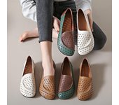 Zapatos planos con punta cuadrada para mujer, de piel sintética, transpirables, mocasines de verano, zapatos huecos, cómodos, zapatos para caminar, zapatos de trabajo para mujer 35