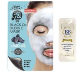 PUREDERM Black O2 Bubble Mask O2 BUBBLE Foam Carbonated Sheet Pack 20g Charcoal x 5 pieces Pierrus Premium BB Cream Set (BLACK MASK) (1 serving) +