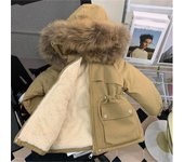 Abrigo de invierno acolchado con capucha para niñas, parka acolchada cálida de felpa para niñas, chaqueta de algodón para niños 100cm color rosa