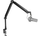 FIFINE Soporte para micrófono con brazo articulado, soporte para micrófono de sobremesa con poste de extensión, telescópico, plegable, ángulo de rotación de 360 grados ajustable negro
