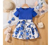 Vestido de moda para niñas, vestido de princesa floral dulce de verano para niños 90cm azul