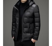 Chaqueta de plumón con capucha para hombre, nueva chaqueta de plumón de cuero PU para invierno, chaqueta de cuero gruesa y cálida, chaqueta de cuero L
