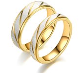 Anillo de pareja de acero inoxidable, anillo de boda con patrón de onda dorada, regalo de joyería de compromiso para hombres y mujeres 5