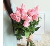 Ramo de rosas artificiales de látex con tacto Real, decoración para fiesta de boda blanco