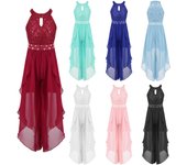 Vestido de fiesta de cumpleaños de boda de niña de flores de gasa de encaje con cuello halter para niñas Vestido de fiesta de dama de honor junior Vestido formal de princesa para niños Vestido largo 5-6 Years borgoña