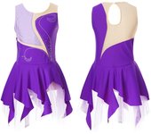 Ropa elegante para niñas, vestido de baile de patinaje con espalda hueca y retales decorado con diamantes de imitación sin mangas 5-6 Years naranja