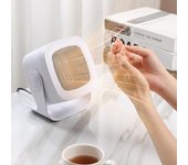 Calentador eléctrico de escritorio con asa, silencioso, portátil, para patio, soplador de aire cálido para invierno, miniventilador para habitación, hogar y oficina EU plug blanco