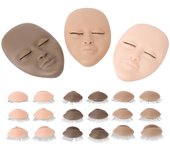 Cabeza de maniquí de pestañas de 3 piezas, cabeza de muñeca de práctica de extensión de pestañas con párpado reemplazable de una sola capa