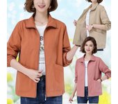 Chaquetas holgadas y versátiles con cuello tipo polo y bolsillos con cremallera para mujer, de manga larga, de color liso, a prueba de viento, para primavera y otoño M caqui