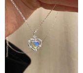 Collar de piedra lunar con circonita hecha a mano, colgante sencillo con forma de corazón de luz de luna, regalo de boda para mujer al por mayor NK211