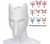 Máscara de zorro para cosplay con banda elástica, color sólido, para pintar, para carnaval, fiesta, baile de máscaras, disfraz de Halloween, cojín con forma de animal blanco