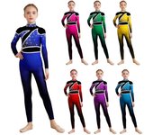 Mono de manga larga con cuello alto y escote en V y espalda con abertura en la parte posterior con diamantes de imitación para actuaciones de danza y gimnasia. 7-8 Years rojo