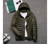 Chaqueta de algodón con capucha para hombre, de manga larga, de color liso, con bolsillos laterales, cierre de cremallera completo, fina y acolchada, para invierno M verde del ejército