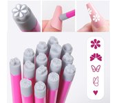 Juego de bolígrafos para estampar diseños de uñas profesionales y elegantes, plantilla para uñas con diseño de flores, margaritas, estrellas, mariposas y corazones en 9D, herramienta para pintar uñas 4PCS