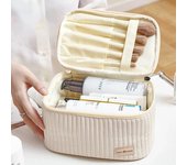 Bolsas de maquillaje para mujer, artículos de tocador de viaje, bonitos estuches, bolsa portátil de Color sólido, caja organizadora de maquillaje, neceser de cuero PU color rosa