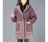 Chaquetas acolchadas para mujer, abrigos con capucha para otoño e invierno, chaqueta holgada de algodón con plumón, abrigo grueso de lana de cordero de longitud media para mujer L negro